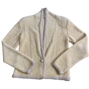 Vintage Chenille Cardigan size Small Medium Light Yellow Shawl Collar Preppy 80s